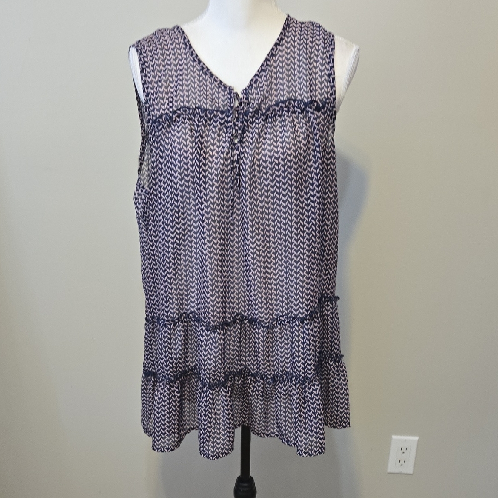 Faded Glory Black and White Sleeveless Tiered Blouse